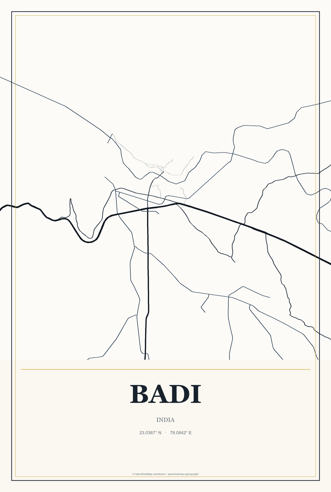 Badi, India City Map Aluminum Sign in Citrine Modern style