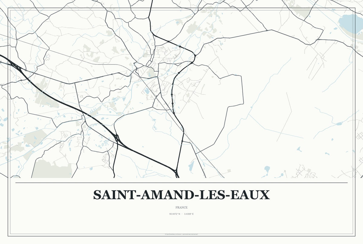 Saint-Amand-les-Eaux, France City Map Aluminum Sign in Gallery Air style
