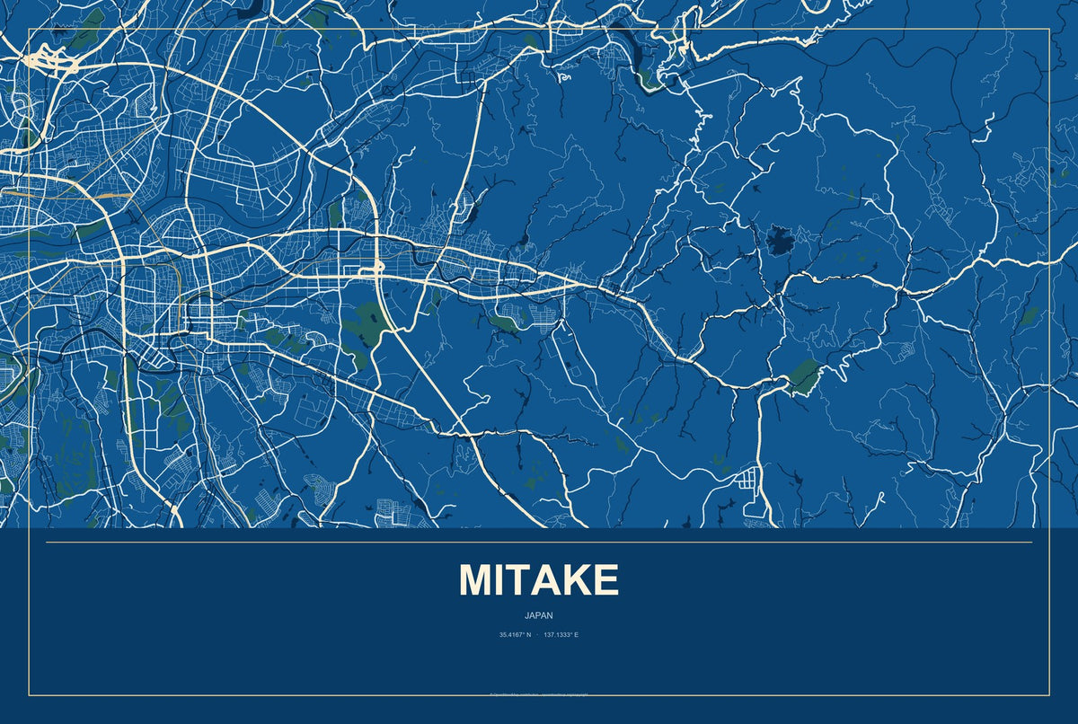 Mitake, Japan City Map Aluminum Sign in Harbor Cobalt style