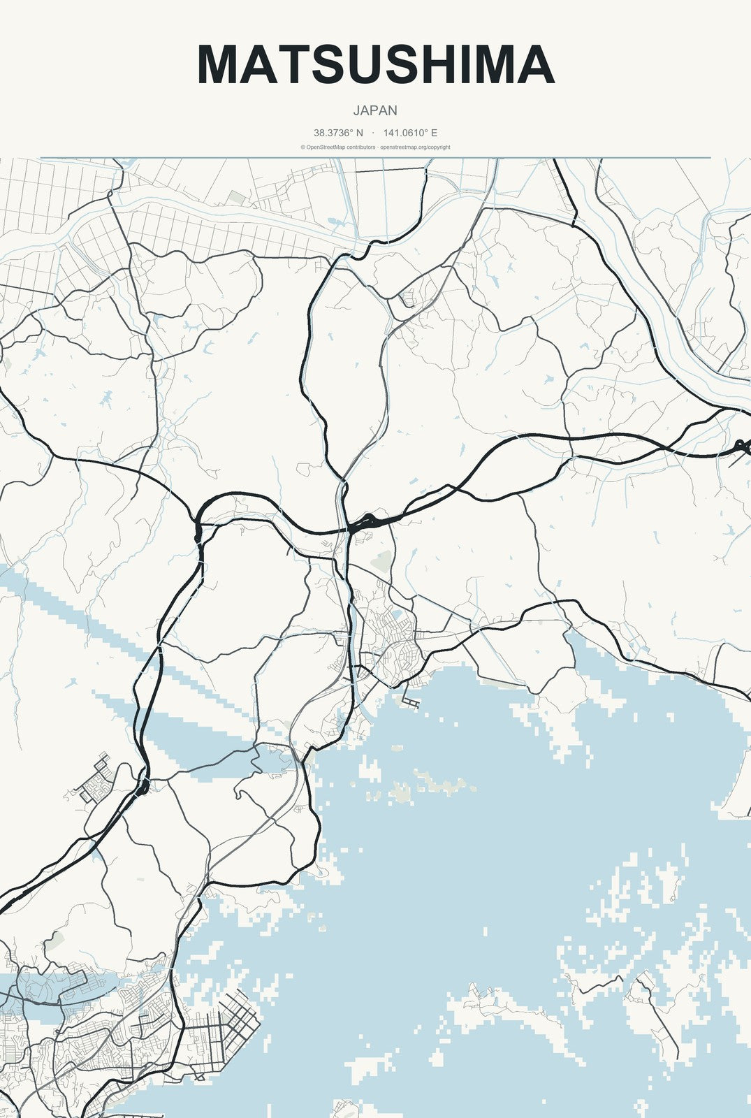 Matsushima, Japan City Map Aluminum Sign in Headline Atlas style
