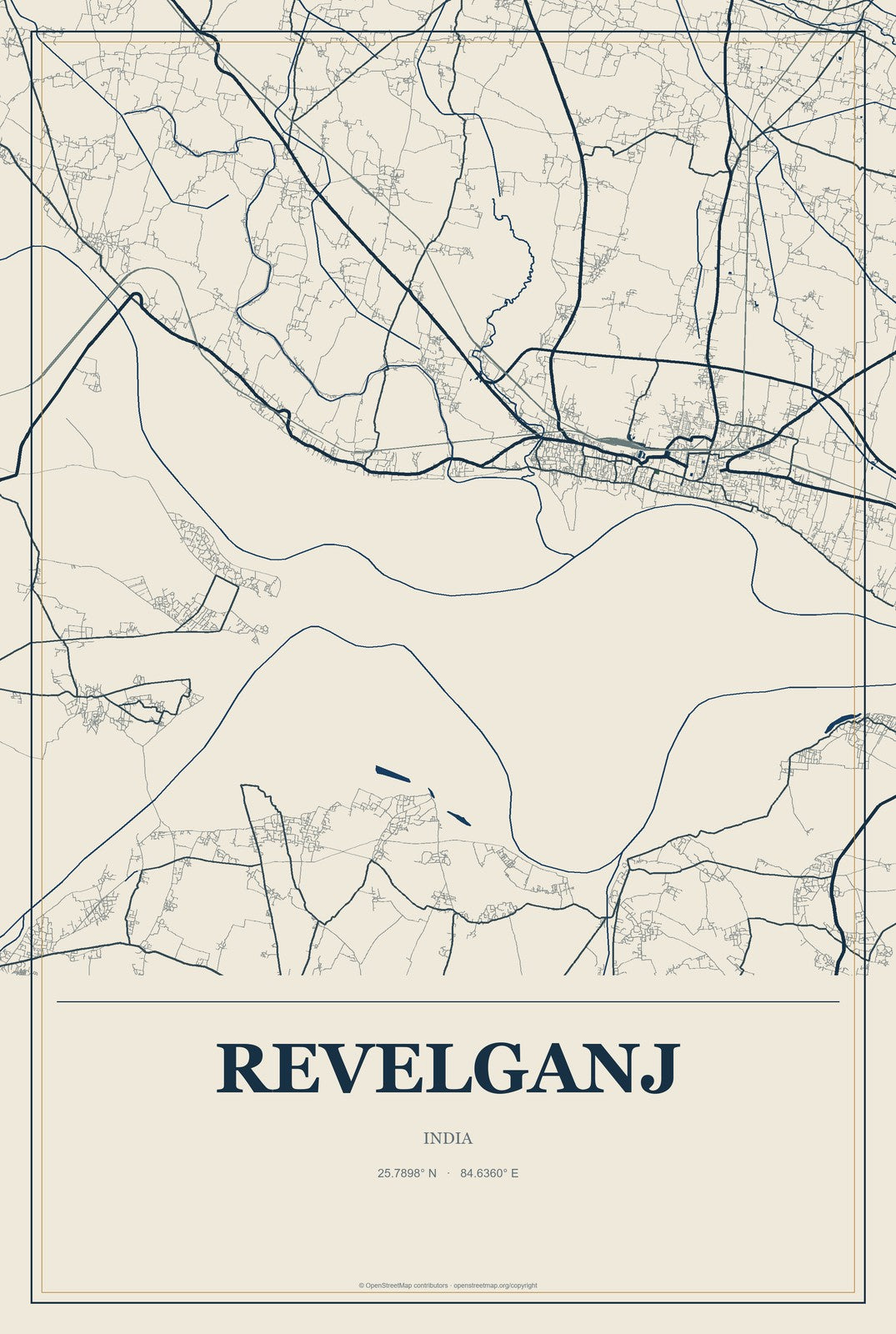 Revelganj, India City Map Aluminum Sign in Coastal Cutout style