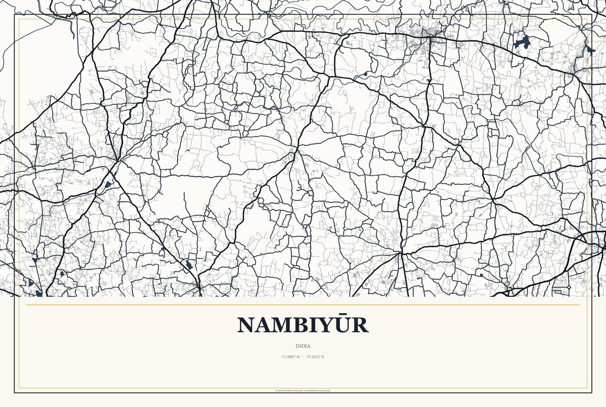 Nambiyūr, India City Map Aluminum Sign in Citrine Modern style