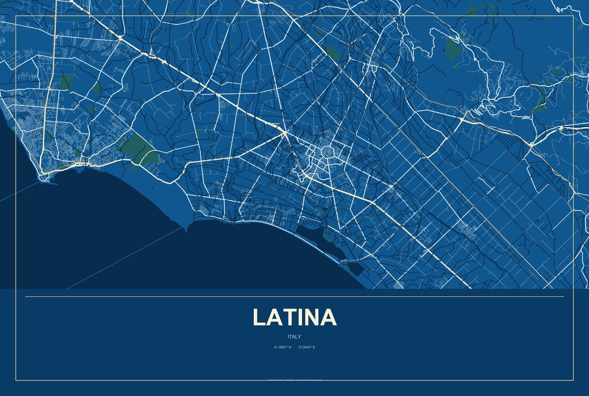 Latina, Italy City Map Aluminum Sign in Harbor Cobalt style
