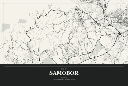 Samobor, Croatia City Map Aluminum Sign in Museum Plaque style