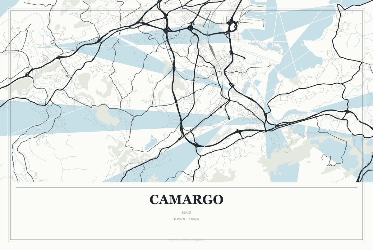 Camargo, Spain City Map Aluminum Sign in Gallery Air style