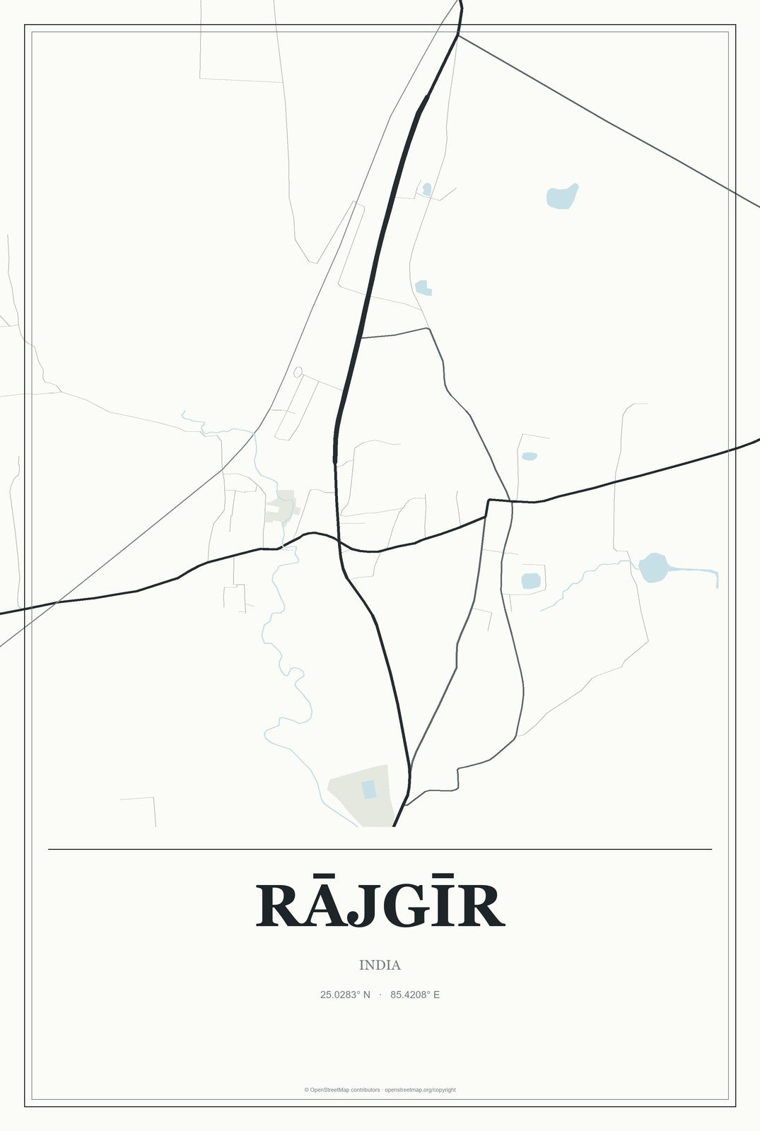 Rājgīr, India City Map Aluminum Sign in Gallery Air style