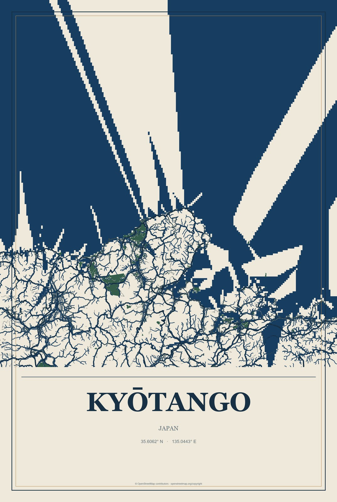 Kyōtango, Japan City Map Aluminum Sign in Coastal Cutout style