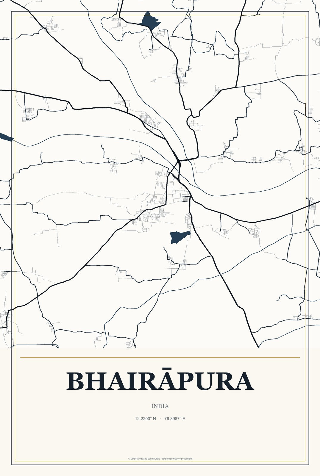 Bhairāpura, India City Map Aluminum Sign in Citrine Modern style