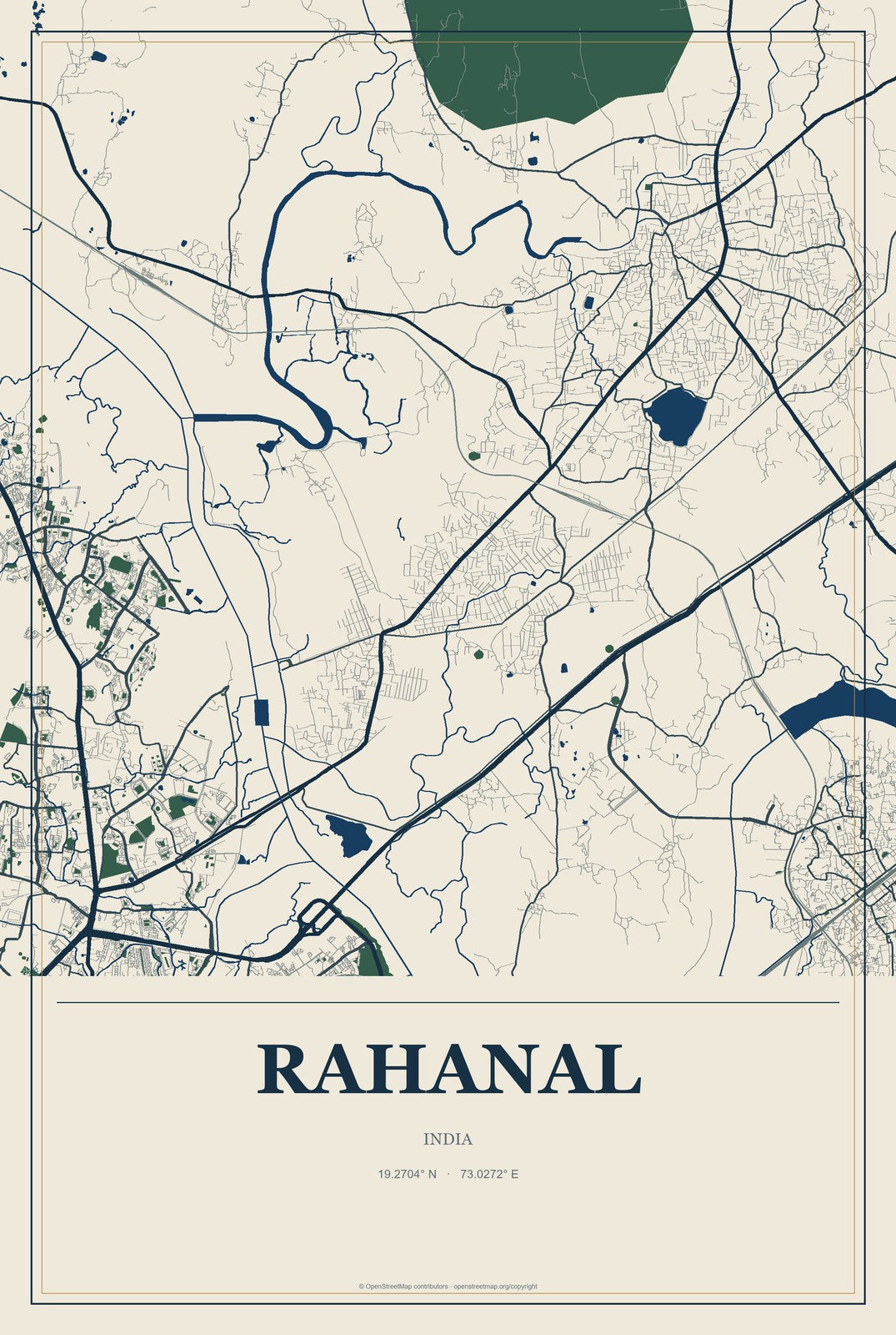 Rahanal, India City Map Aluminum Sign in Coastal Cutout style