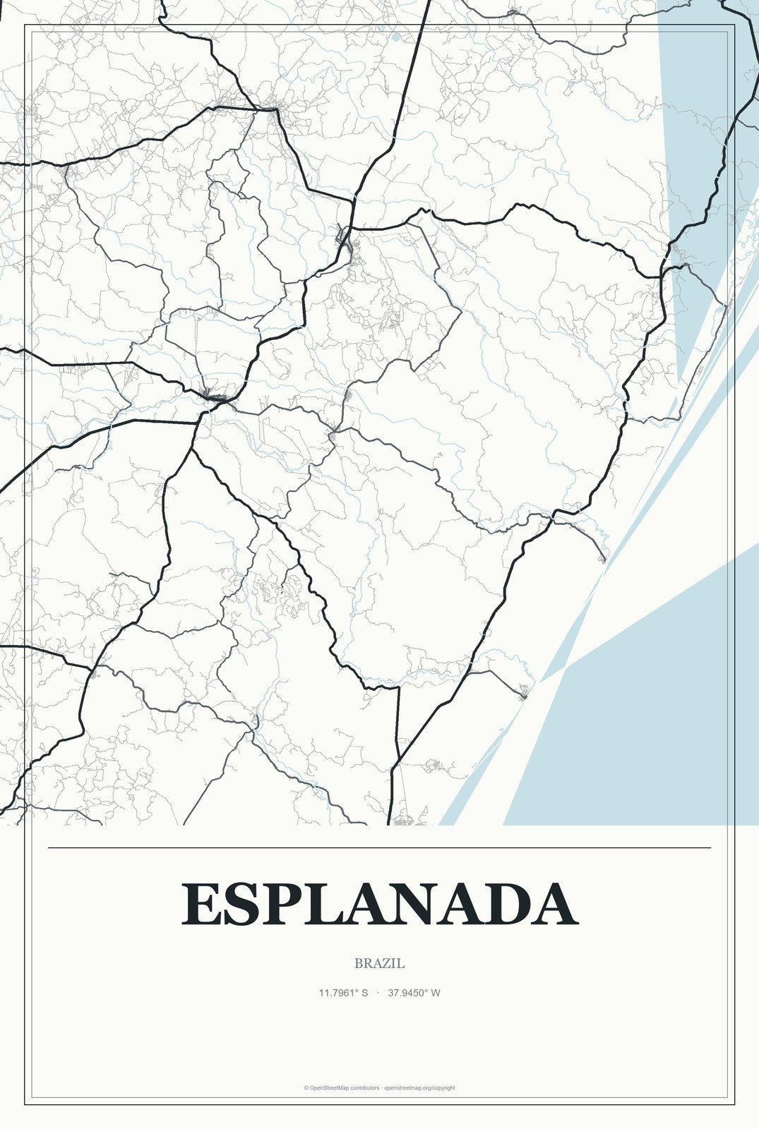 Esplanada, Brazil City Map Aluminum Sign in Gallery Air style