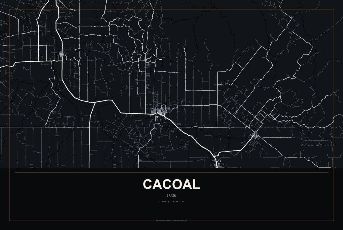 Cacoal, Brazil City Map Aluminum Sign in Metropolitan Noir style