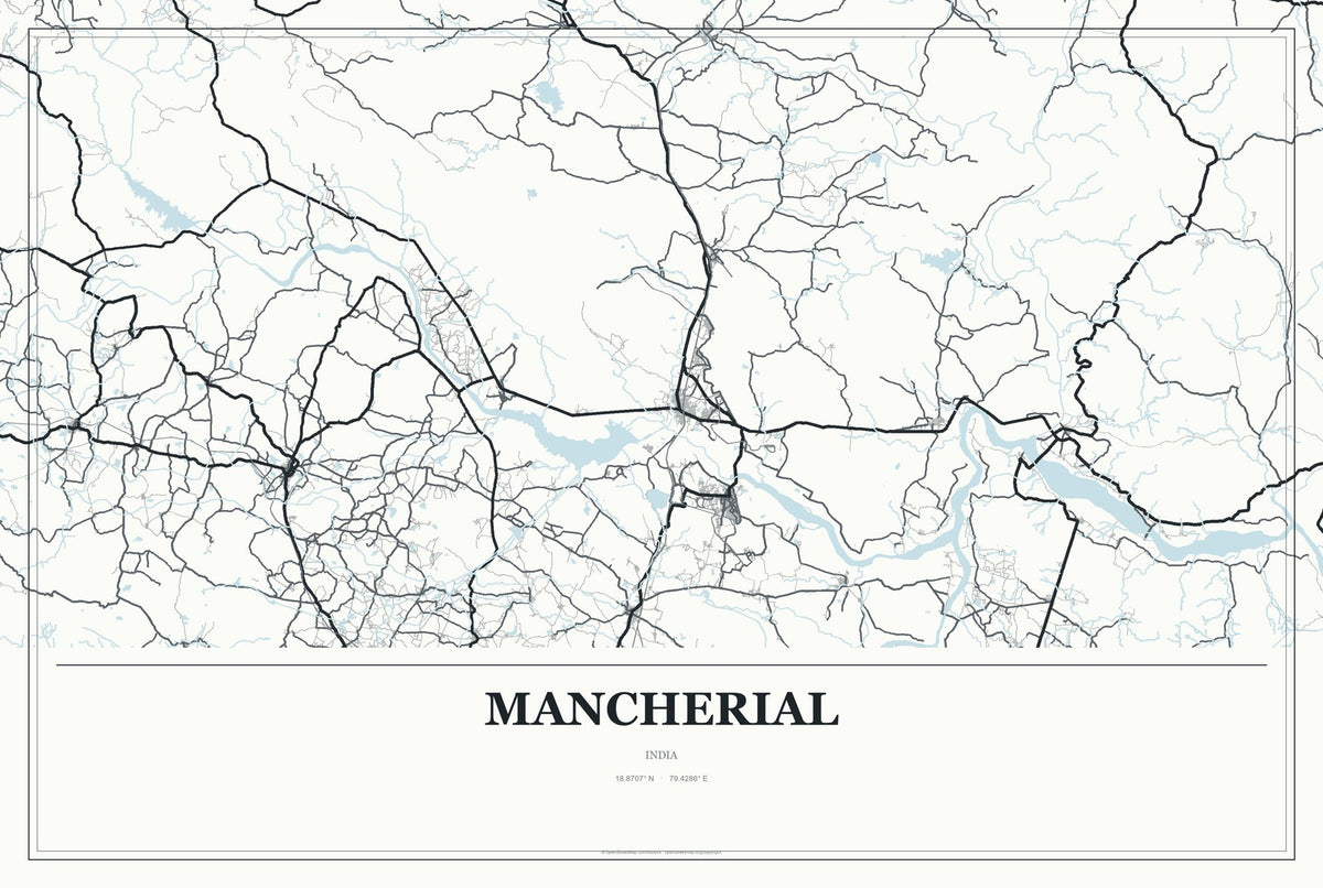 Mancherial, India City Map Aluminum Sign in Gallery Air style