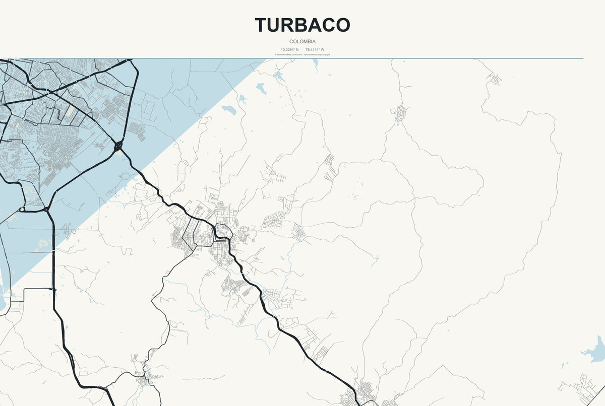 Turbaco, Colombia City Map Aluminum Sign in Headline Atlas style