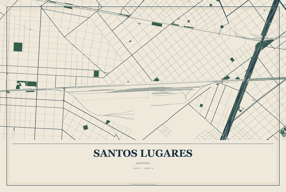 Santos Lugares, Argentina City Map Aluminum Sign in Coastal Cutout style