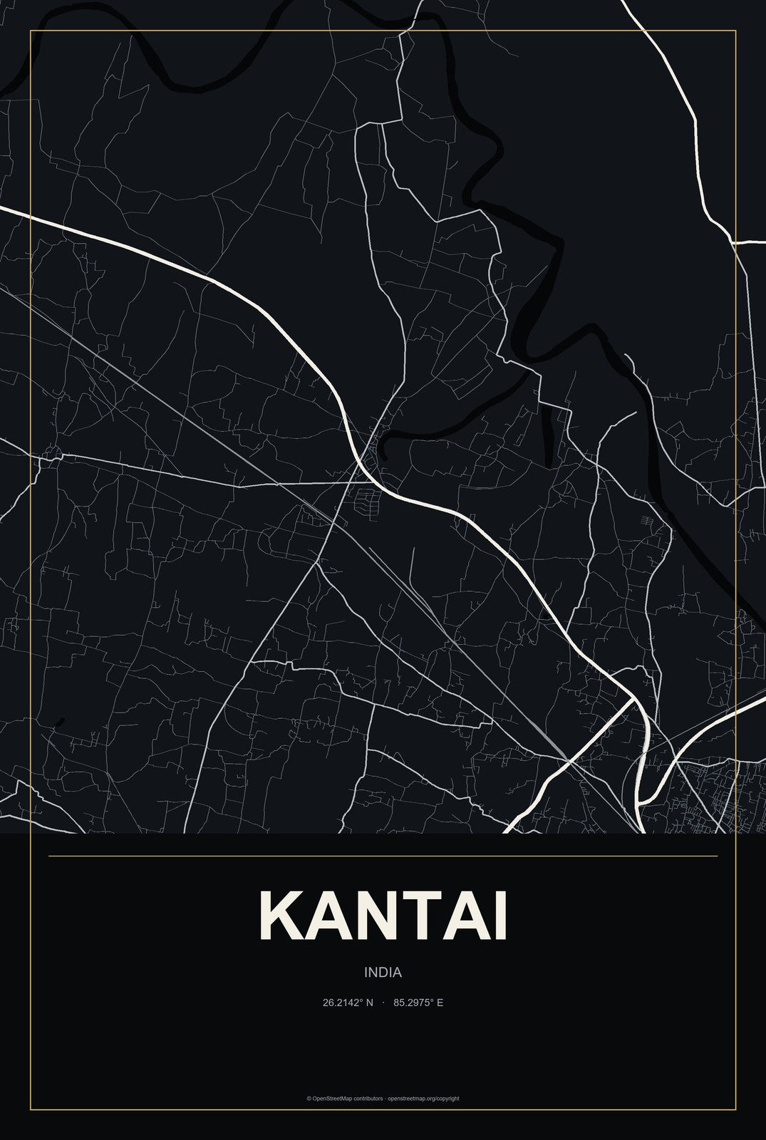 Kantai, India City Map Aluminum Sign in Metropolitan Noir style