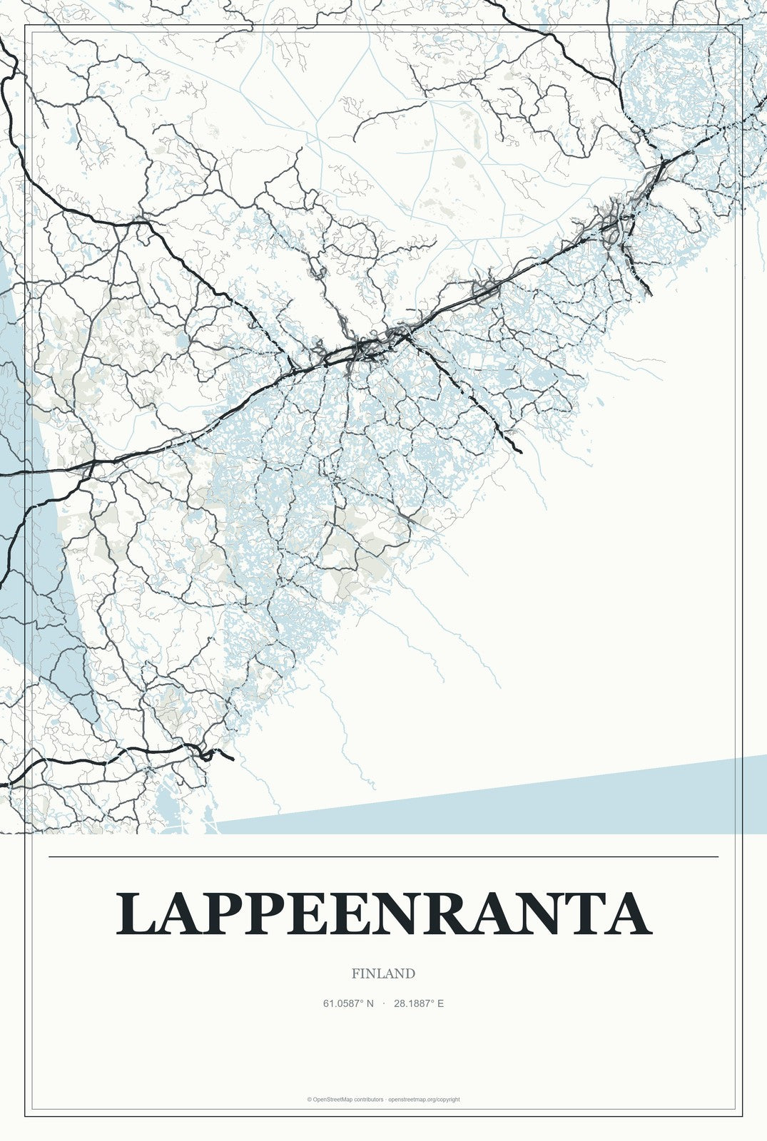 Lappeenranta, Finland City Map Aluminum Sign in Gallery Air style