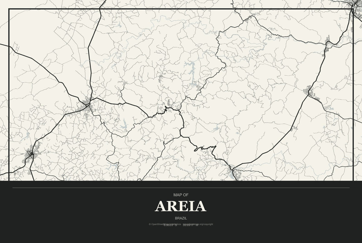 Areia, Brazil City Map Aluminum Sign in Museum Plaque style