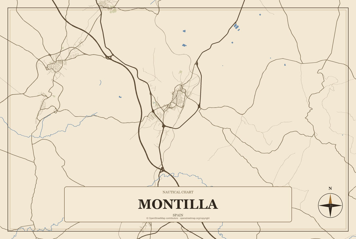 Montilla, Spain City Map Aluminum Sign in Heritage Nautical style