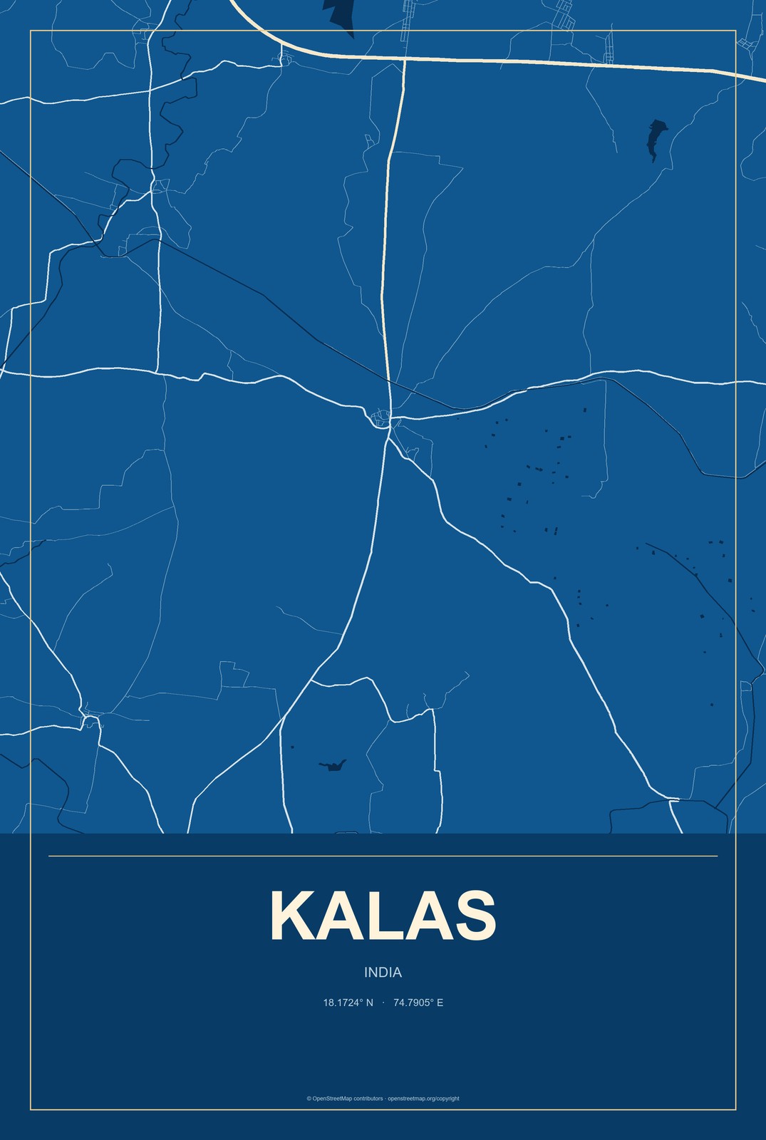 Kalas, India City Map Aluminum Sign in Harbor Cobalt style