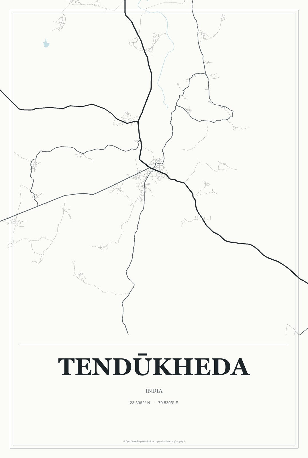 Tendūkheda, India City Map Aluminum Sign in Gallery Air style