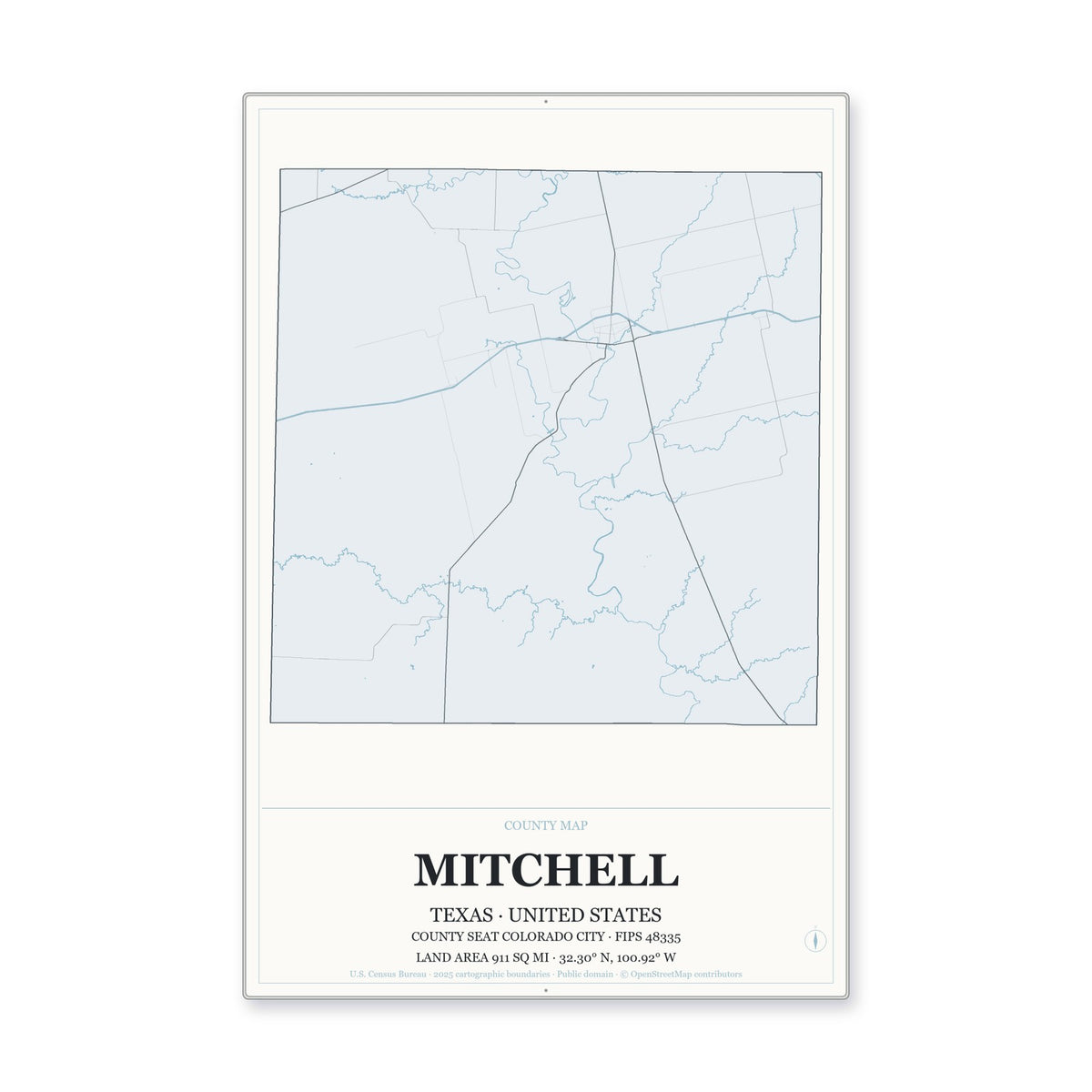 Mitchell County, Texas Map Aluminum Sign in Gallery Air style
