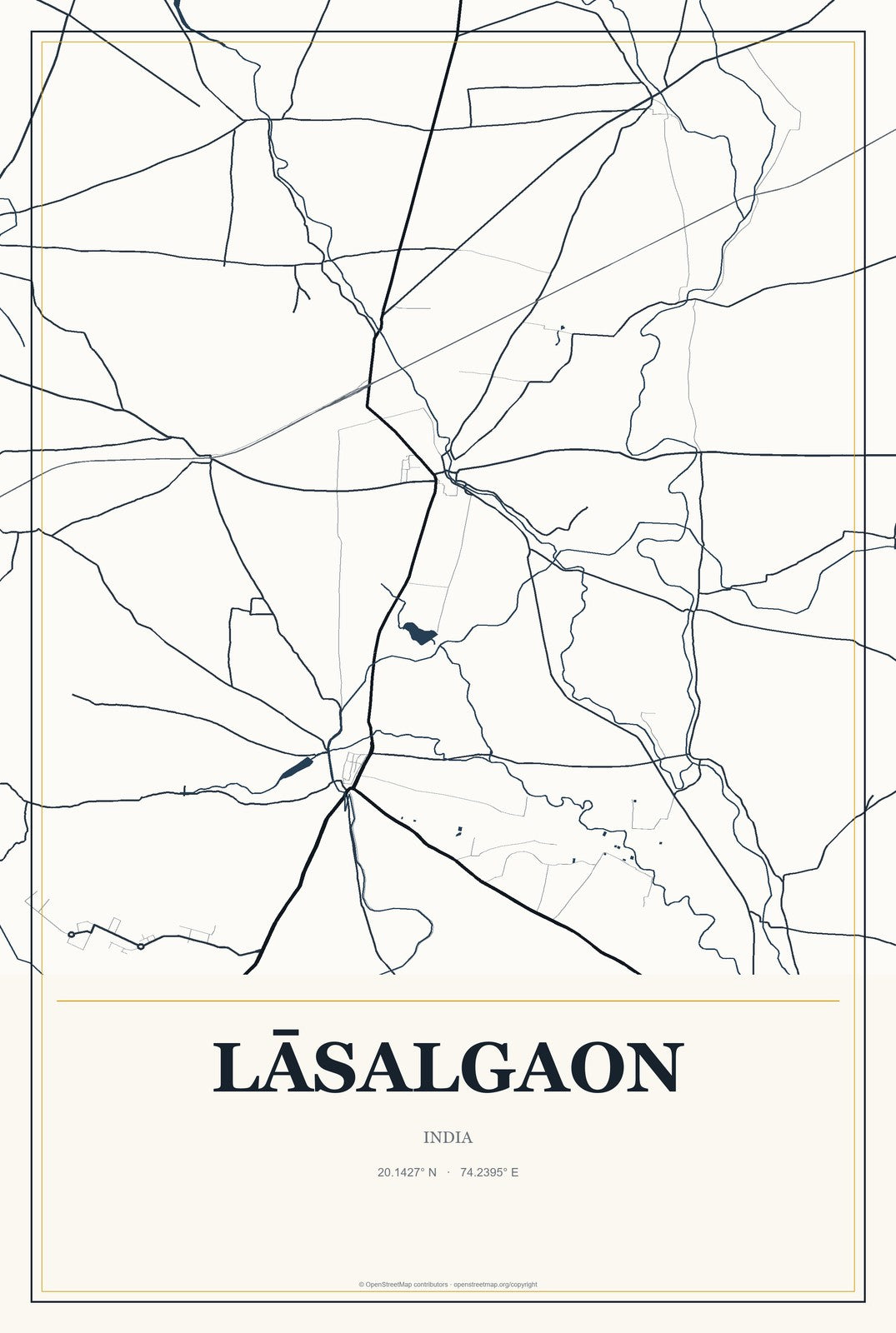 Lāsalgaon, India City Map Aluminum Sign in Citrine Modern style