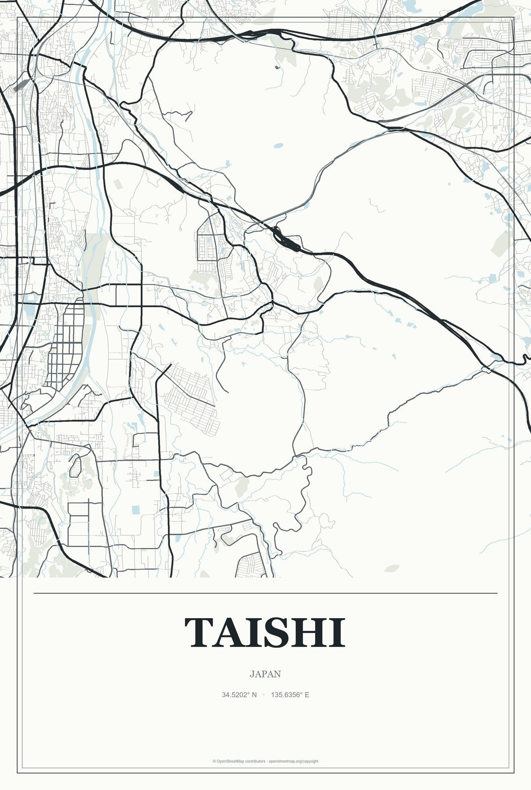 Taishi, Japan City Map Aluminum Sign in Gallery Air style