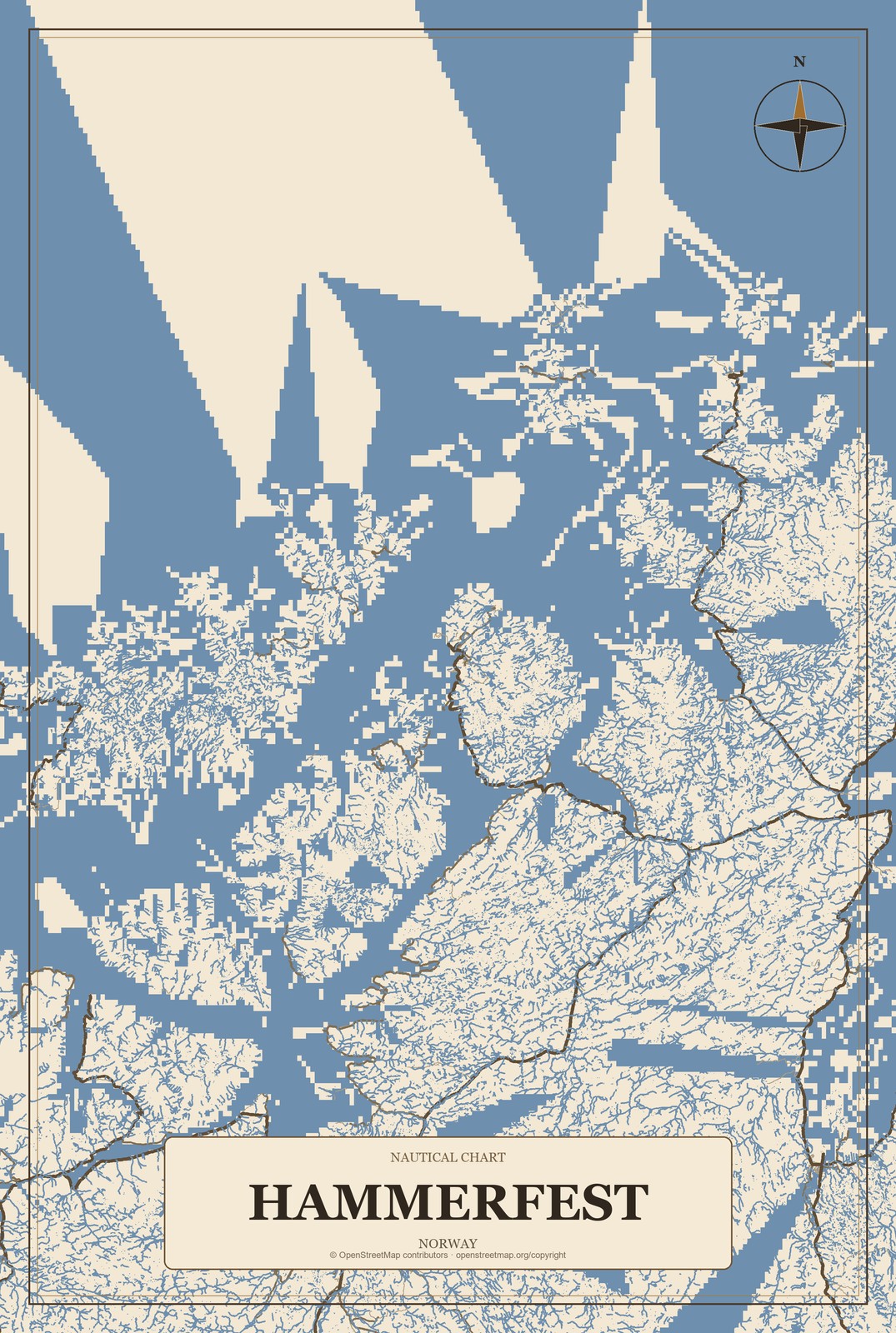Hammerfest, Norway City Map Aluminum Sign in Heritage Nautical style
