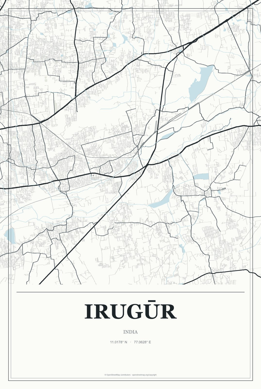 Irugūr, India City Map Aluminum Sign in Gallery Air style