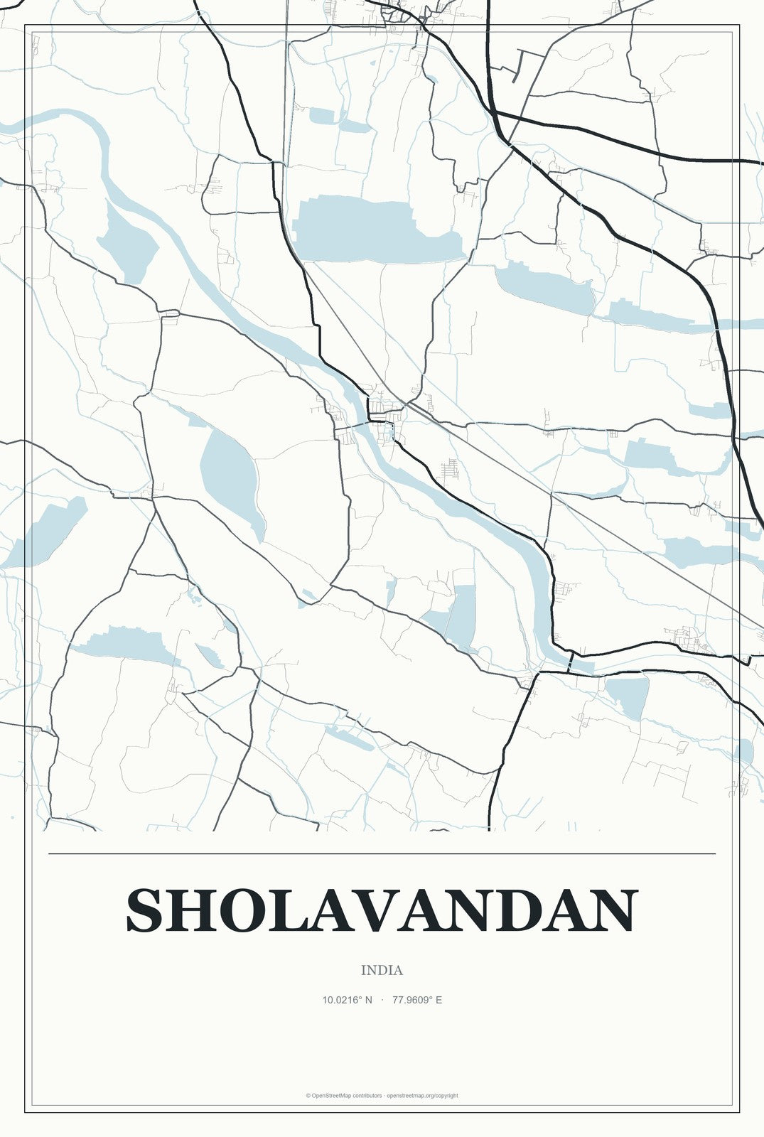 Sholavandan, India City Map Aluminum Sign in Gallery Air style