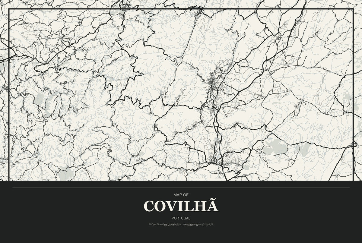 Covilhã, Portugal City Map Aluminum Sign in Museum Plaque style