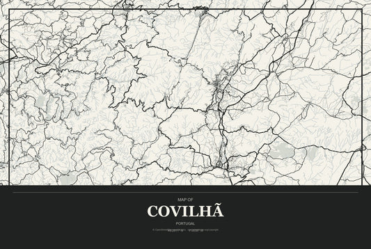 Covilhã, Portugal City Map Aluminum Sign in Museum Plaque style