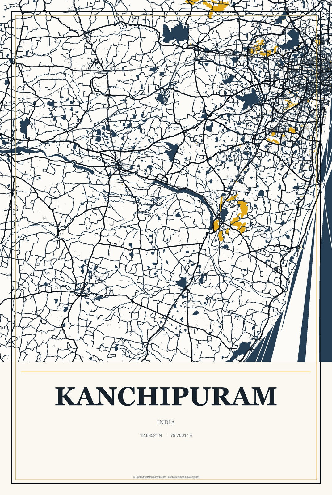 Kanchipuram, India City Map Aluminum Sign in Citrine Modern style