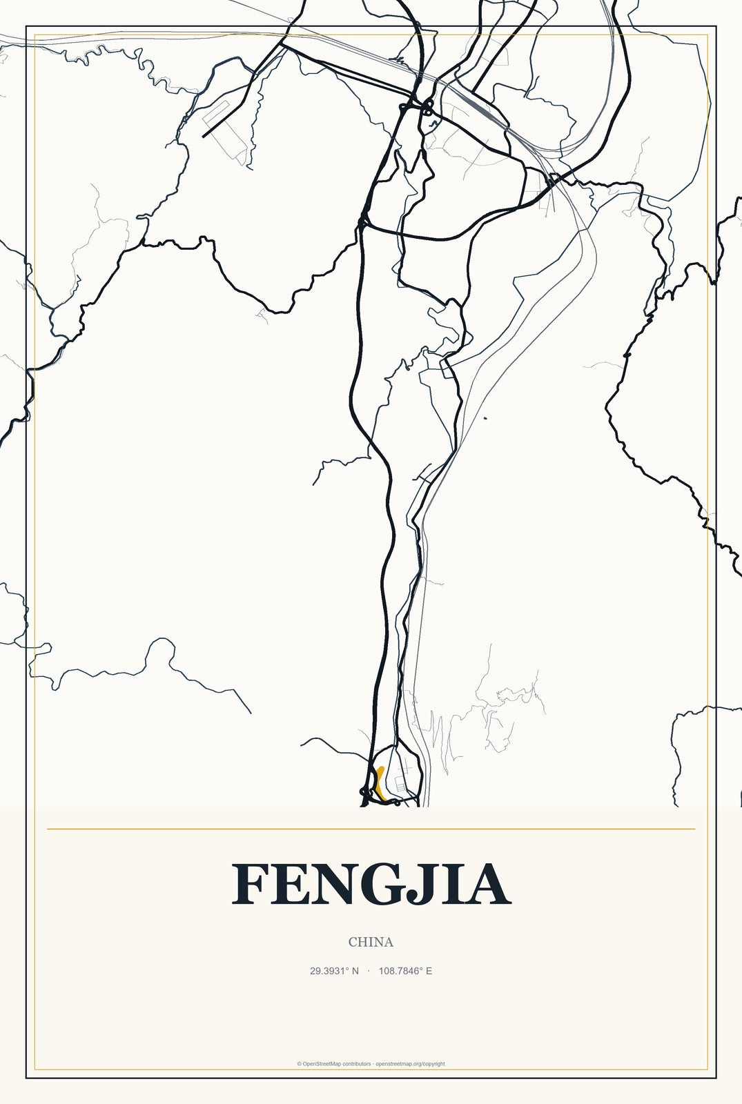 Fengjia, China City Map Aluminum Sign in Citrine Modern style