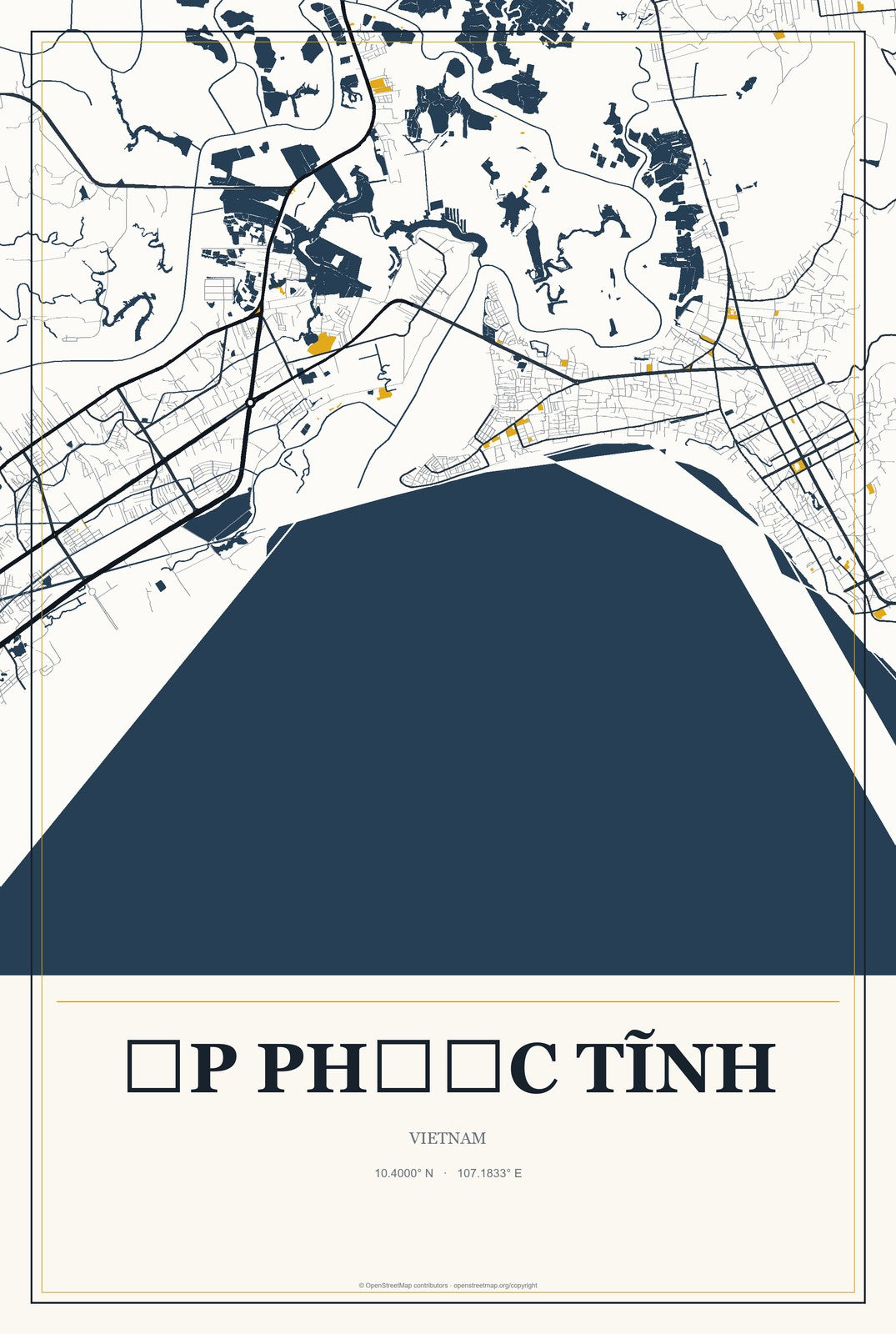 Ấp Phước Tĩnh, Vietnam City Map Aluminum Sign in Citrine Modern style