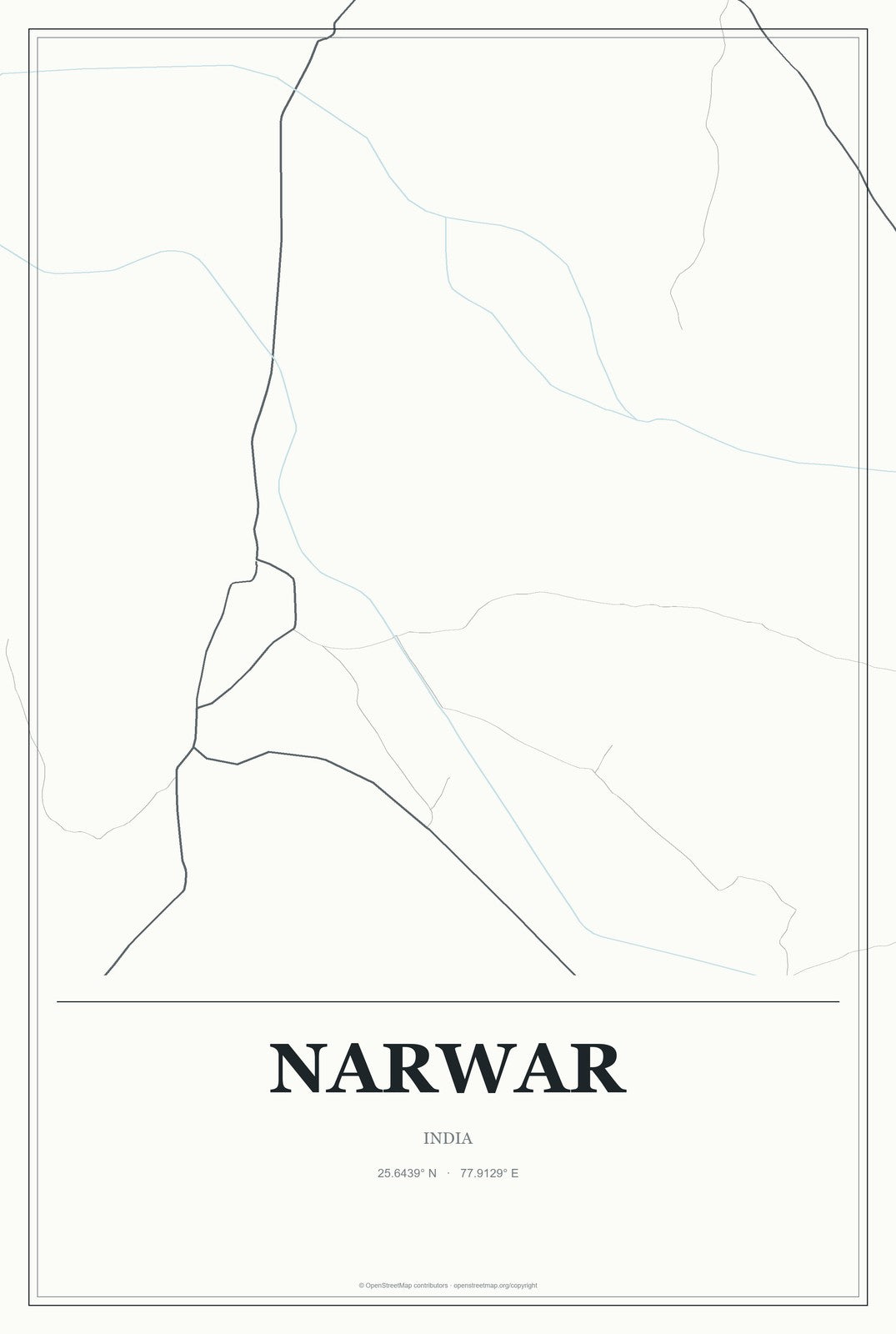 Narwar, India City Map Aluminum Sign in Gallery Air style