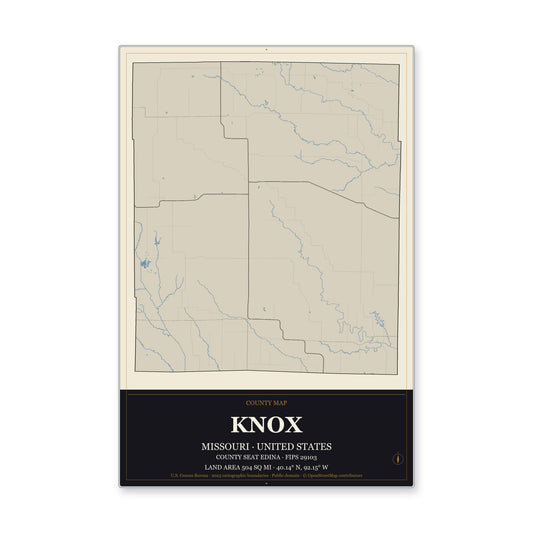 Knox County, Missouri Map Aluminum Sign in Museum Plaque style