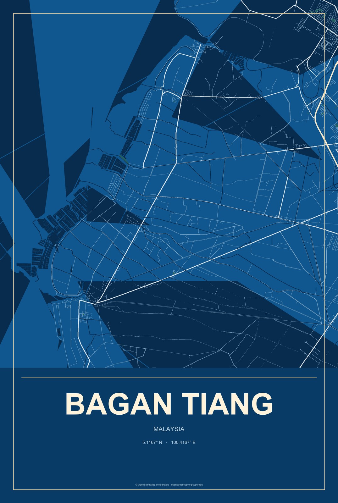 Bagan Tiang, Malaysia City Map Aluminum Sign in Harbor Cobalt style