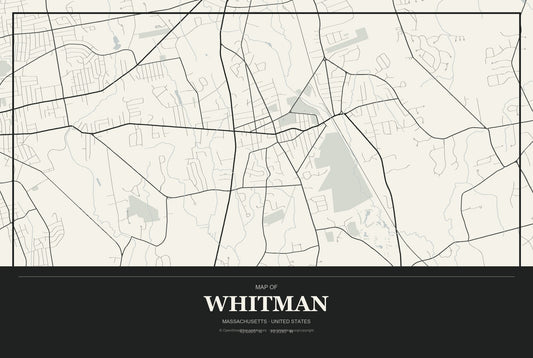 Whitman, Massachusetts City Map Aluminum Sign in Museum Plaque style
