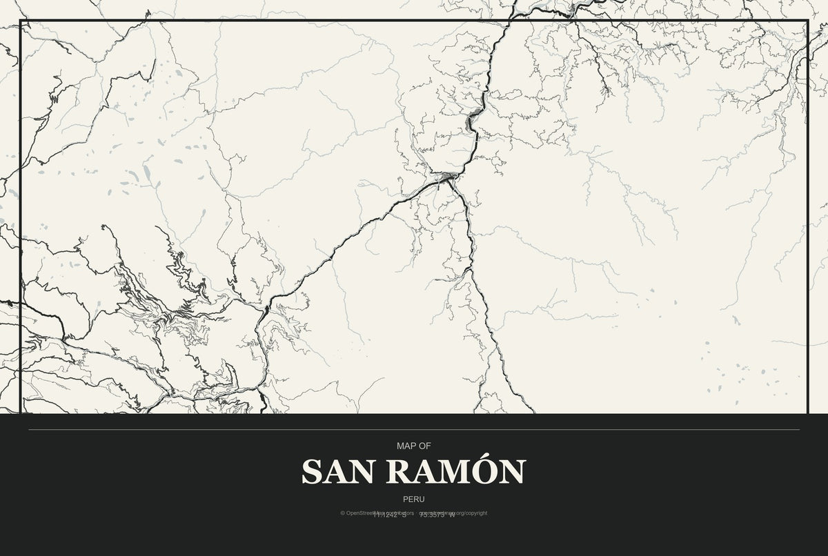 San Ramón, Peru City Map Aluminum Sign in Museum Plaque style