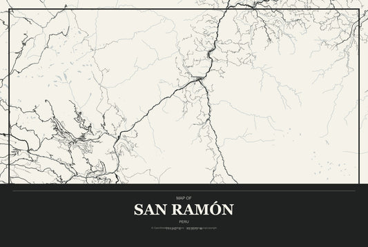 San Ramón, Peru City Map Aluminum Sign in Museum Plaque style