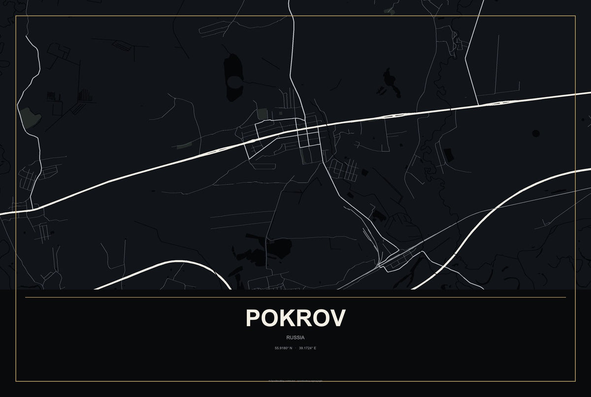 Pokrov, Russia City Map Aluminum Sign in Metropolitan Noir style