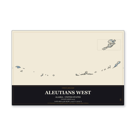 Aleutians West Census Area, Alaska Map Aluminum Sign in Museum Plaque style