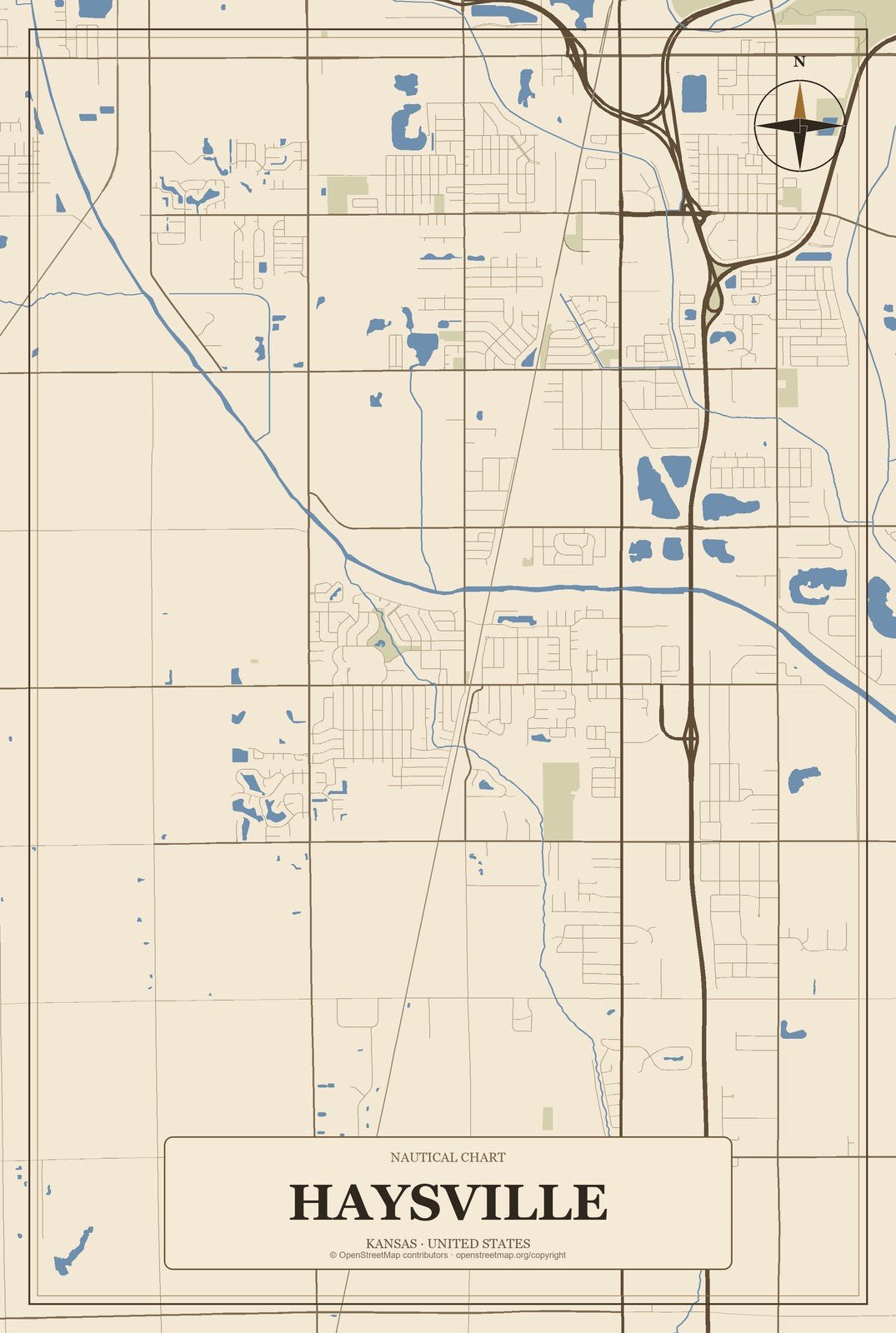 Haysville, Kansas City Map Aluminum Sign in Heritage Nautical style