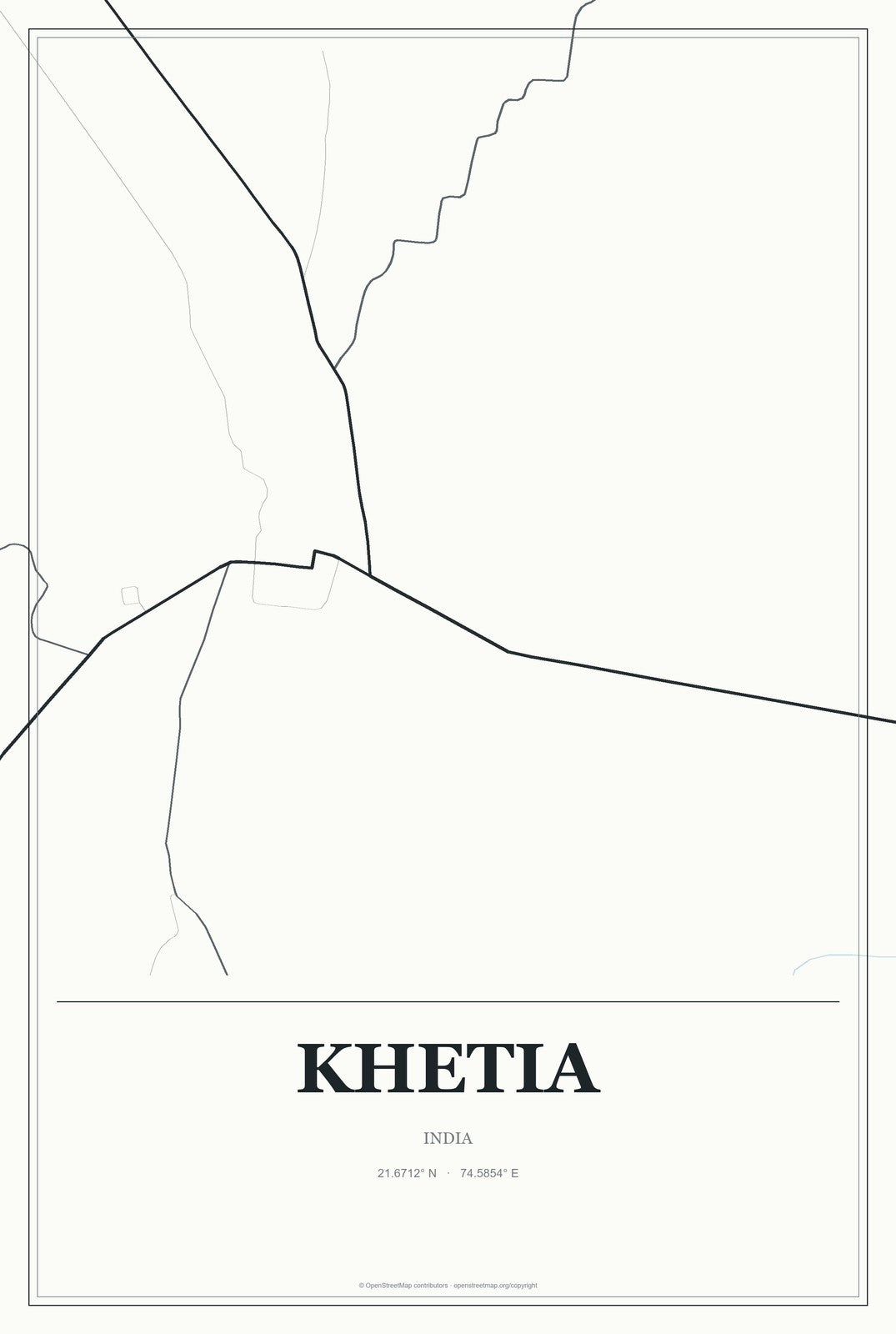 Khetia, India City Map Aluminum Sign in Gallery Air style