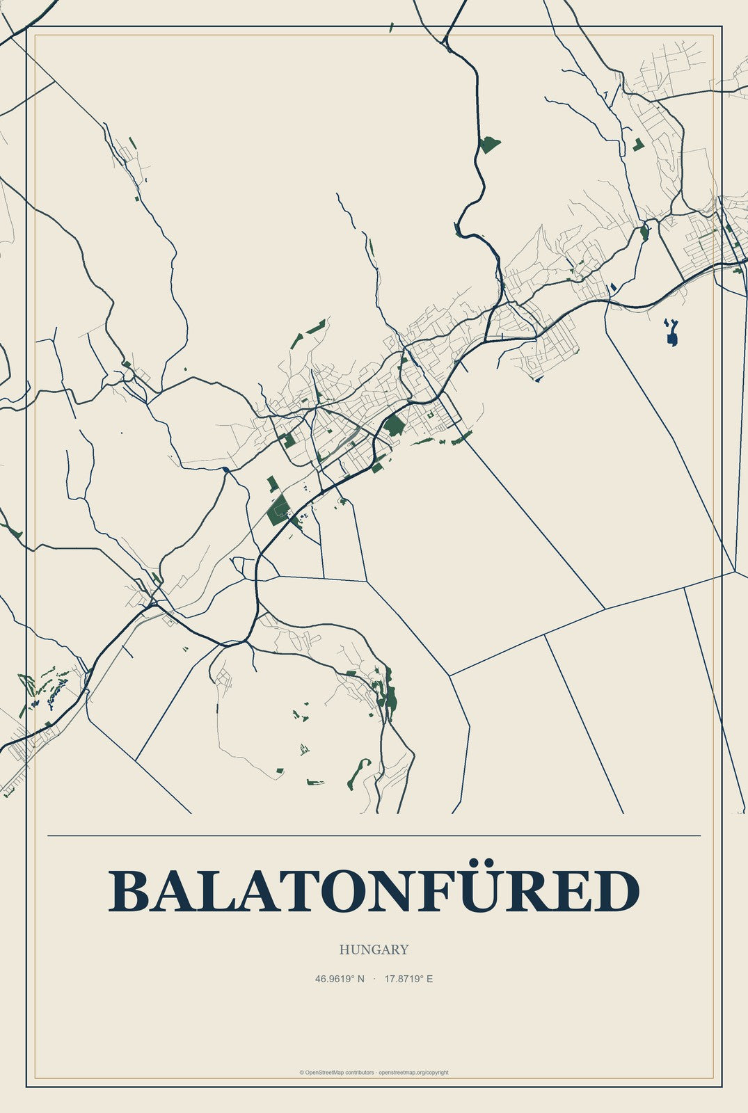Balatonfüred, Hungary City Map Aluminum Sign in Coastal Cutout style