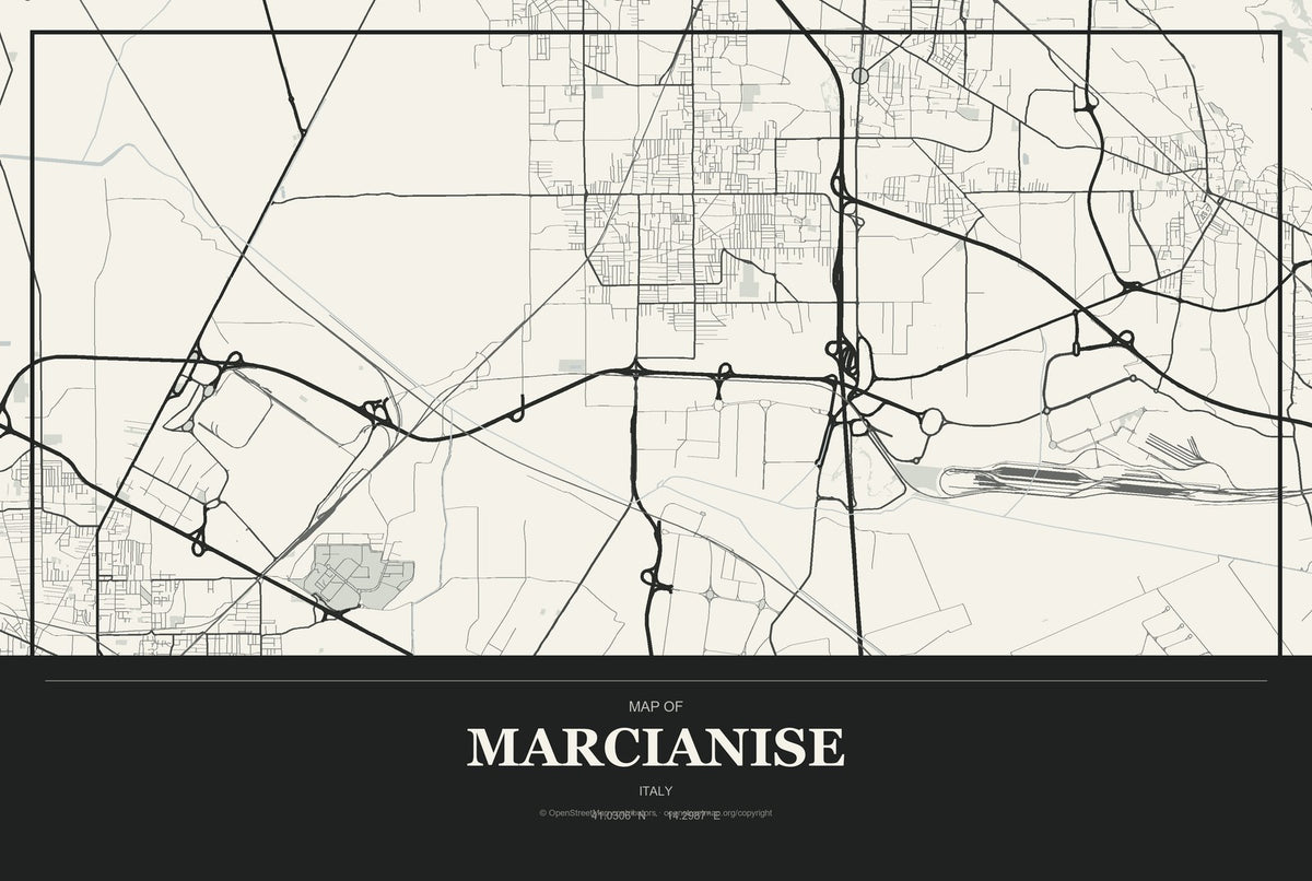 Marcianise, Italy City Map Aluminum Sign in Museum Plaque style