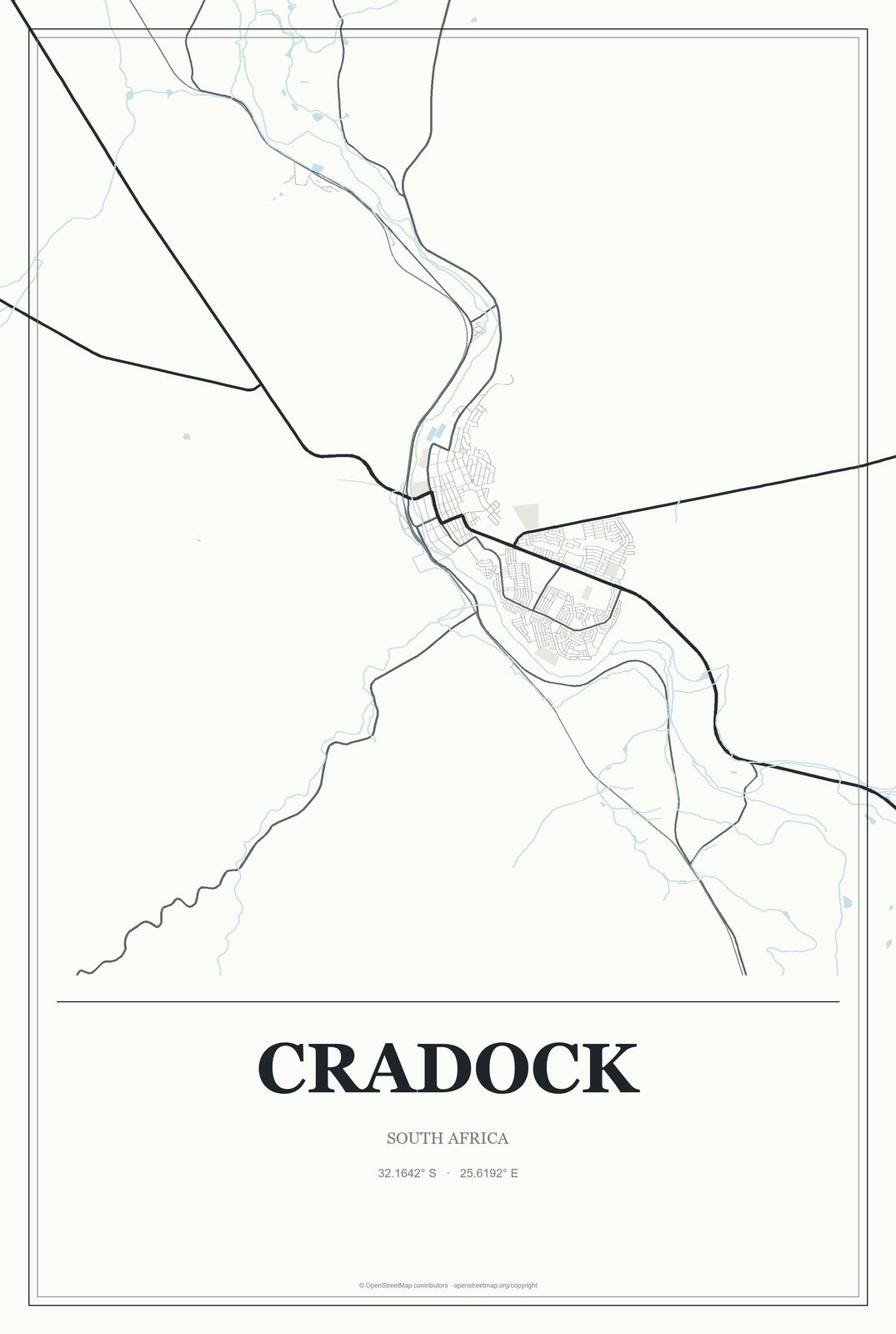 Cradock, South Africa City Map Aluminum Sign in Gallery Air style