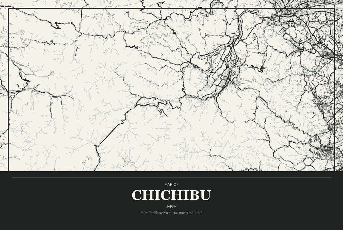 Chichibu, Japan City Map Aluminum Sign in Museum Plaque style