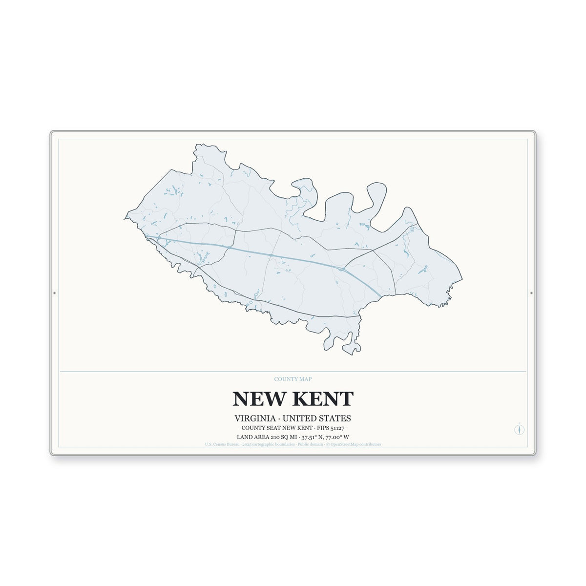 New Kent County, Virginia Map Aluminum Sign in Gallery Air style